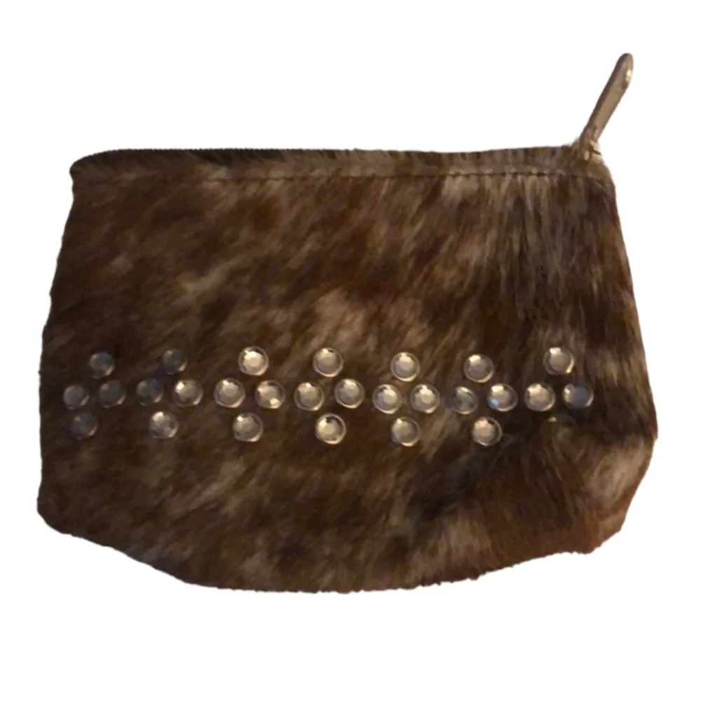 Raviana genuine calf leather zip pouch w/ rhinestone’s made in Texas